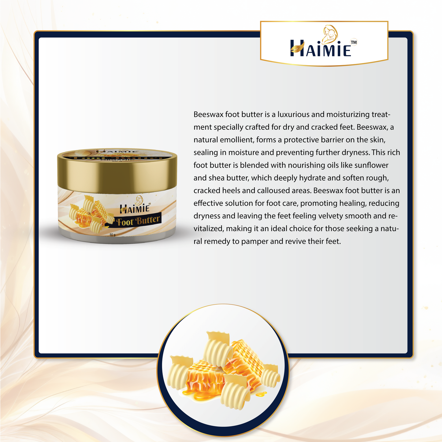 Soften Cracked Heels Fast: HAIMIE Bee Wax Foot Butter (50g) - Deep Moisture & Repair