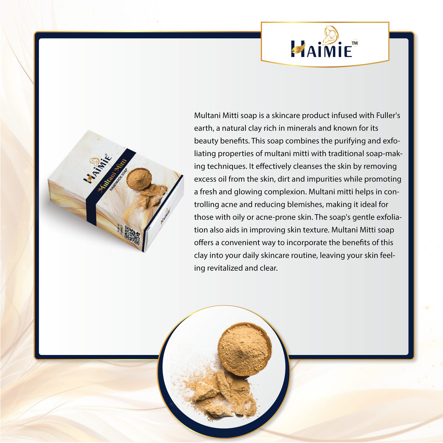 Combat Tanning & Impurities: HAIMIE Multani Mitti Soap (100gm) - Natural Deep Cleansing